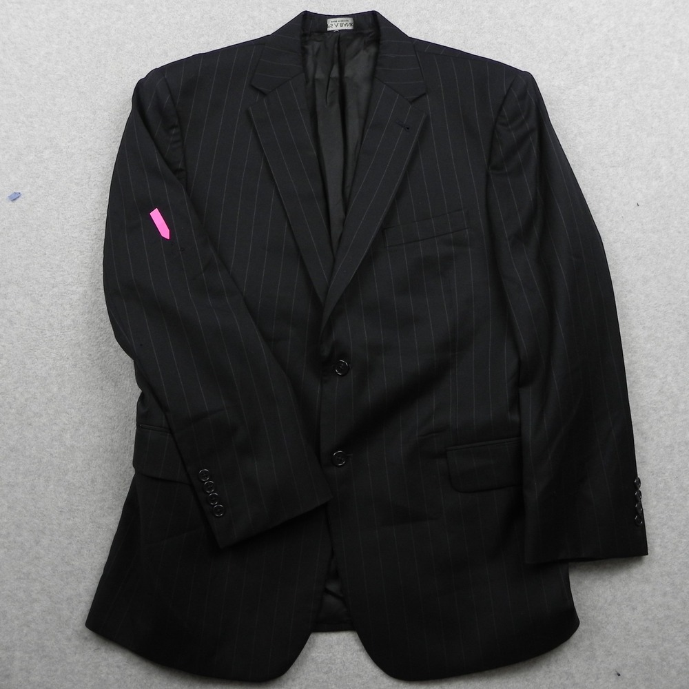 Jos A Bank Blazer Mens 44R Wool 2-Button Suit Jacket Coat Formal Black Striped